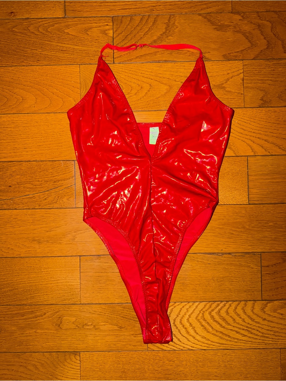 Red Latex Halter Bodysuit Size Small